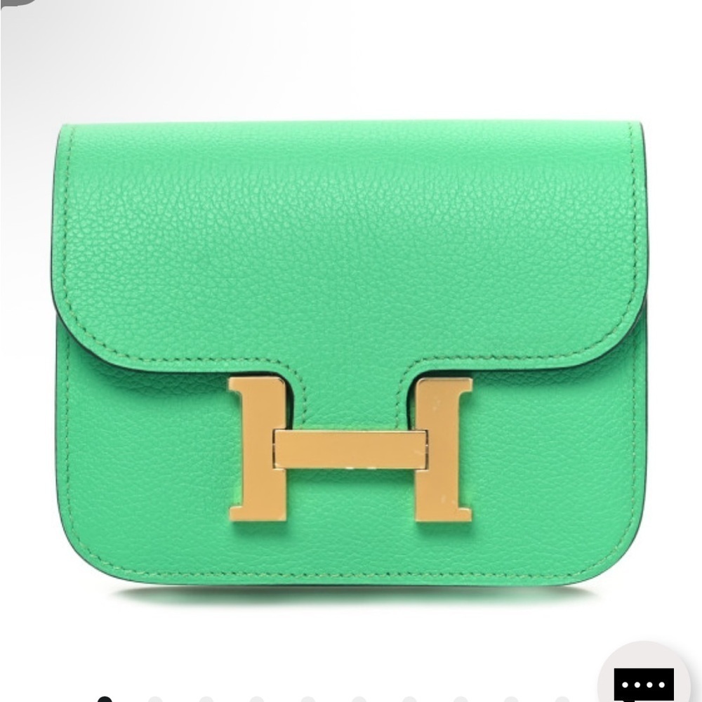 HERMES 
Evercolor Bi-Color Constance Slim Wallet Vert Comics Bleu Zellige